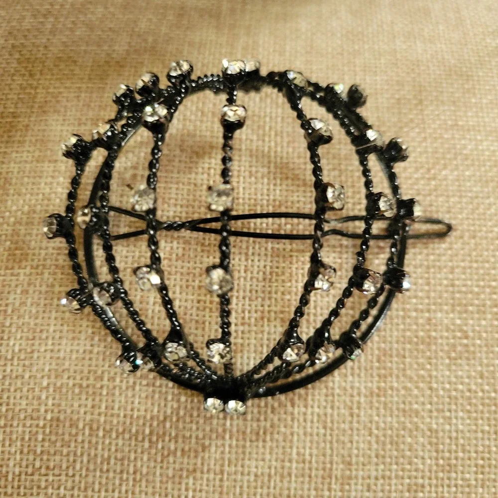 Black Rhinestone Cage Tiara Hair Clip One Size Whimsigoth